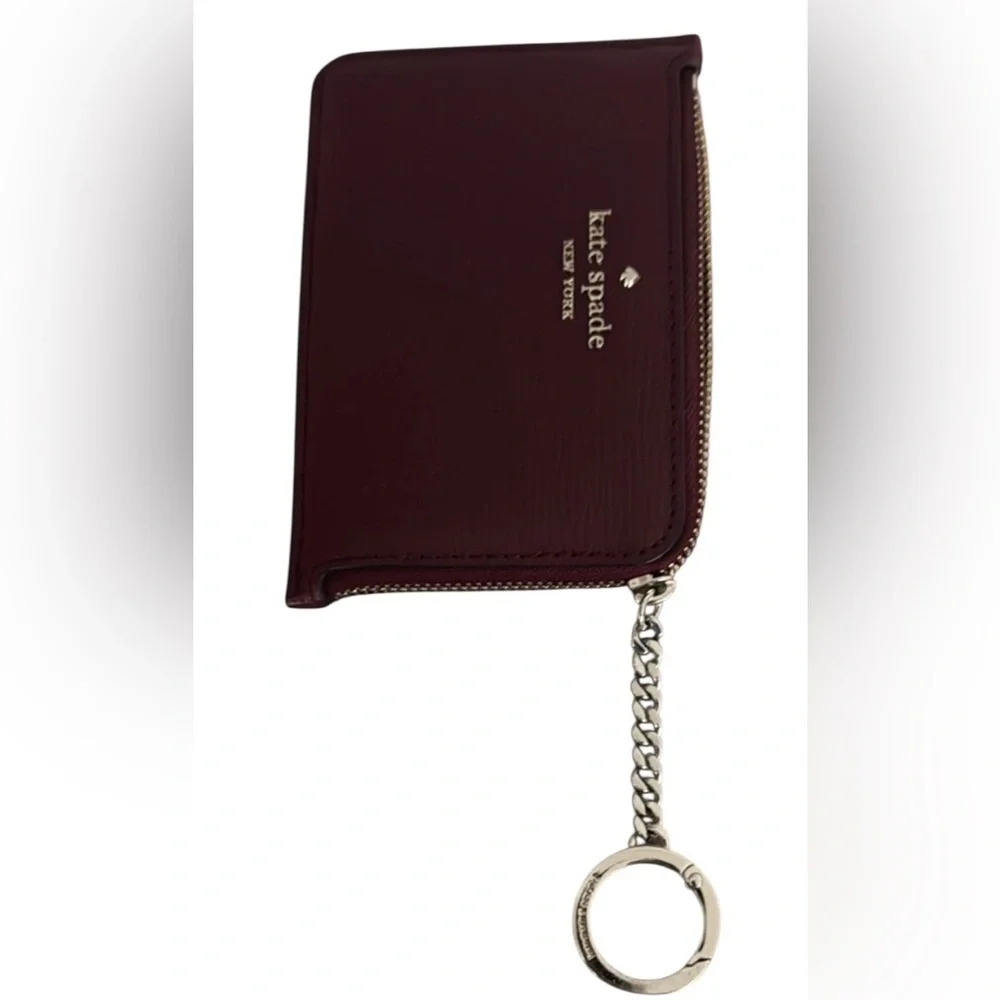 Kate Spade Dark BURGUNDY Leather Keychain Wallet - Picture 3 of 6